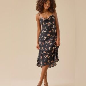 Altar'd State Black Floral Silky Winter Wedding Guest Holiday Maxi Dress